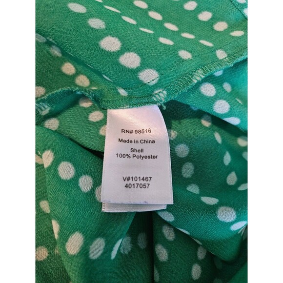 Coldwater Creek green white chiffon top shirt size L 14 polka dot blouse - Picture 8 of 9